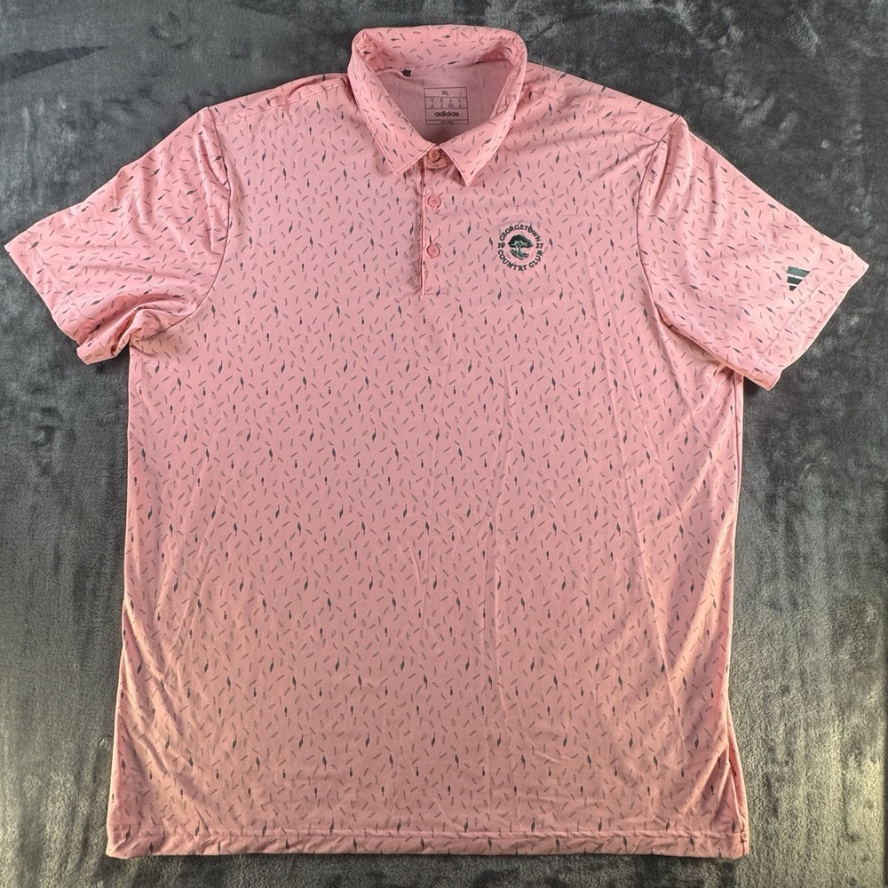 Georgetown Country Club Polo Shirt Men XL Pink Short Sleeve Golf Adidas Performa